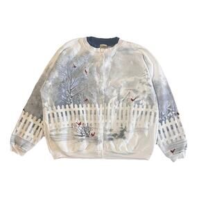 Vintage Button Front Women’s Sweater Outdoor Winter Scene Cardinals Snow NWT XL